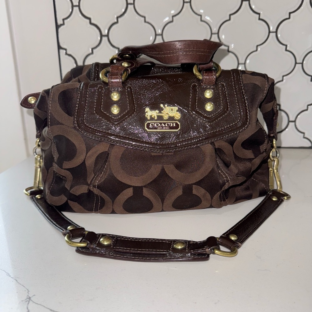 Coach Dark Brown Signature Satchel
